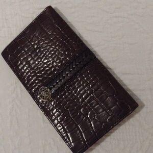 Brighton pre-owned dark brown slim leather wallet with checkbook holder inside